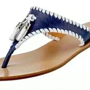 New without Box Jack Rogers Alana Midnight Blue & White Tassel Thong Sandals